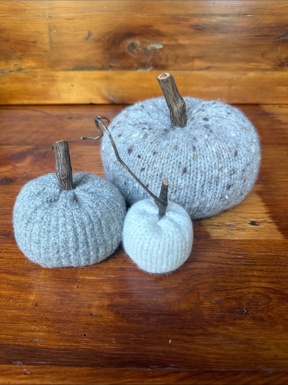 🍂 Handmade Neutral Knit Pumpkin Trio - Cozy Fall Decor